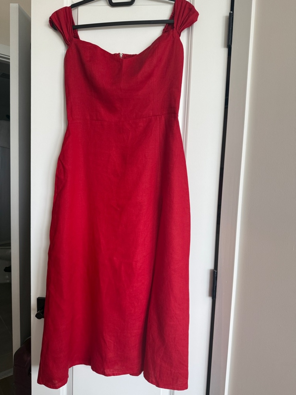 Reformation Red Midi Dress with Gathered Straps